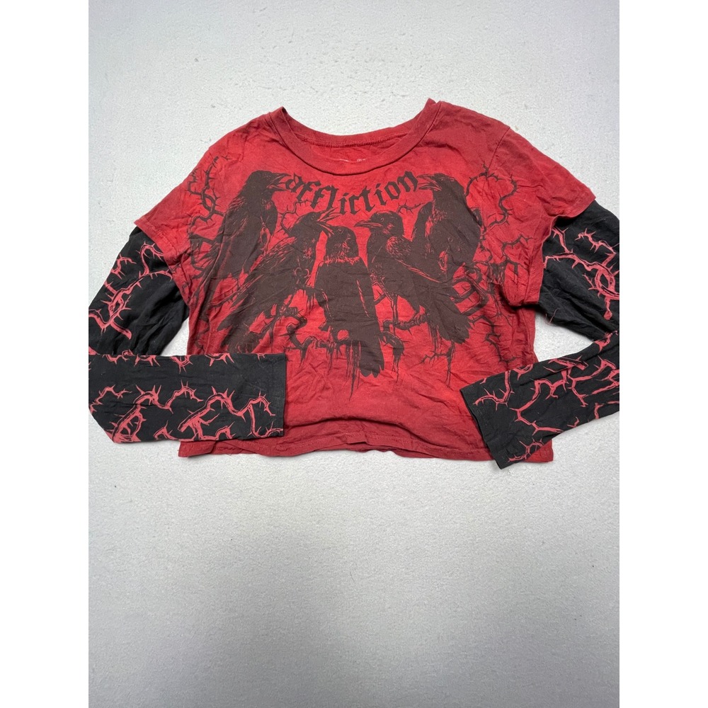 Affliction Crop Top 100% Cotton Red Black Ravens XL Womens
